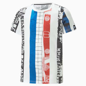 BMW M Motorsport Striped Youth T-Shirt, PUMA White-AOP, extralarge-IND