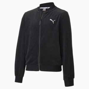 Alpha Velvet Full Zip Girl's Track Jacket, Puma Black, extralarge-IND