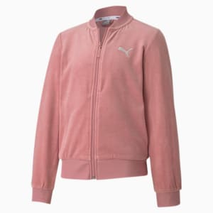 Alpha Velvet Full Zip Girl's Track Jacket, Foxglove