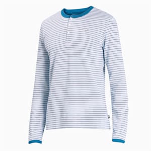 Striped Long Sleeves Men's T-Shirt, Digi-blue-Puma White