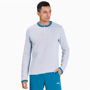 Striped Long Sleeves Men's T-Shirt, Digi-blue-Puma White