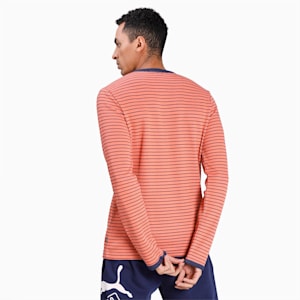 Striped Long Sleeves Men's T-Shirt, Fusion Coral-Peacoat