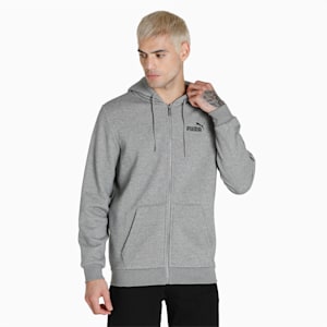 Small Logo Full-Zip Regular Fit Men's Hoodie, Medium Gray Heather, extralarge-IND