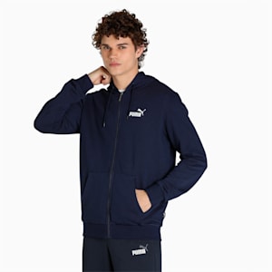 Essentials Small Logo Full-Zip Men's Hoodie, Peacoat