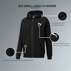 Essentials Small Logo Full-Zip Men's Hoodie, Puma Black-Cat, extralarge-IND