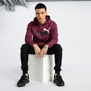 Essential+ 2 Colour Big Logo Regular Fit Men's Hoodie, Dark Jasper, extralarge-IND
