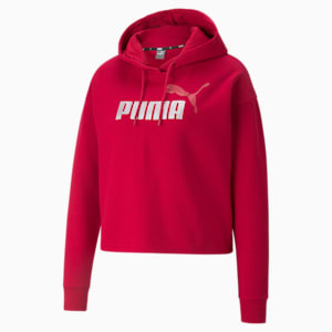 Essentials+ Cropped Metallic Women's Hoodie, Persian Red-Silver