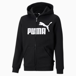 Sudadera con capucha Essentials con logo grande y cierre completo para niños grandes, Puma Black