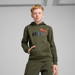 Essential+ 2 Colour Big Logo Boy's Hoodie, Dark Olive, extralarge-IND