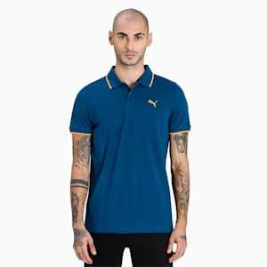 Collar Tipping Heather Slim Fit Men's Polo, Intense Blue