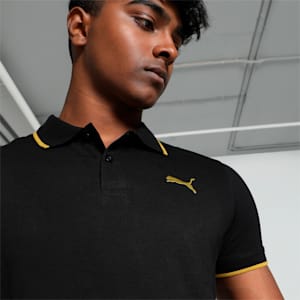 Collar Tipping Heather Men's Slim Fit Polo, PUMA Black-Golden Fog, extralarge-IND