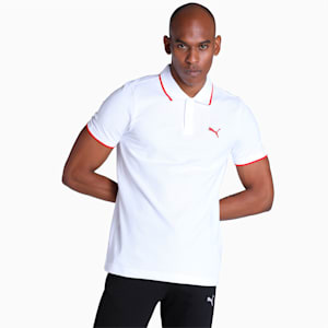 Collar Tipping Heather Slim Fit Men's Polo, PUMA White-For All Time Red
