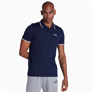 Collar Tipping Heather Men's Slim Fit Polo, PUMA Navy-PUMA White, extralarge-IND
