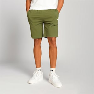 Zippered Jersey Men's Regular Fit Shorts, Olive Green-White Cat, extralarge-IND