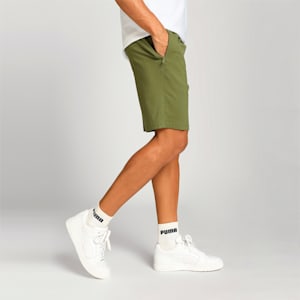 Zippered Jersey Men's Regular Fit Shorts, Olive Green-White Cat, extralarge-IND