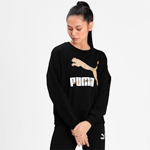 Classics Logo Relaxed Fit Women's Sweatshirt, Puma Black-metallic