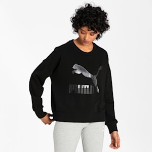 Classics Logo Relaxed Fit Women's Sweatshirt, Puma Black-Matte