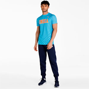 Cricket Men's Slim Fit T-Shirt, Ethereal Blue-Orange Popsicle, extralarge-IND
