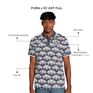 PUMA x DC Men's Printed Slim Fit Cricket Polo, Galactic Gray-Silver Mist-PUMA White, extralarge-IND