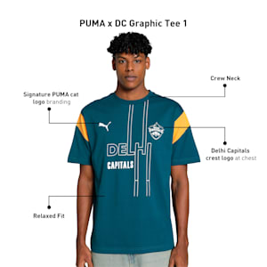 PUMA x DC Men's Graphic Relaxed Fit Cricket Tee, Ocean Tropic-Clementine, extralarge-IND