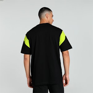 PUMA x DC Men's Graphic Relaxed Fit Cricket Tee, PUMA Black-Lime Smash-PUMA White, extralarge-IND