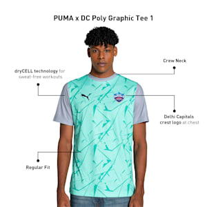 PUMA x DC Men's Poly Graphic Cricket Tee, Electric Peppermint-Cool Mid Gray, extralarge-IND