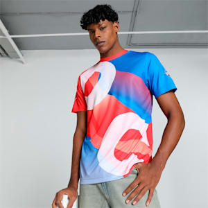 PUMA x DC Men's Poly Graphic Cricket Tee, For All Time Red-Strong Blue-PUMA White, extralarge-IND