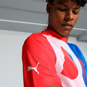 PUMA x DC Men's Poly Graphic Cricket Tee, For All Time Red-Strong Blue-PUMA White, extralarge-IND