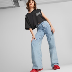 PUMA x SCUDERIA FERRARI x JUNE AMBROSE Asymmetric Women's Tee, PUMA Black