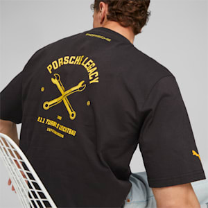 Porsche Legacy Garage Crew Men's Motorsport Tee, PUMA Black, extralarge-IND