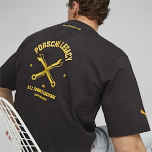Porsche Legacy Garage Crew Men's Relaxed Fit Motorsport T-shirt, PUMA Black, extralarge-IND
