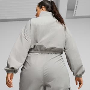 DARE TO Women's Cropped Woven Jacket, Concrete Gray, extralarge