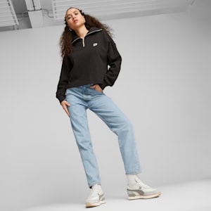 Chandail en molleton DOWNTOWN à demi-glissière, femme, Noir Puma, très grand