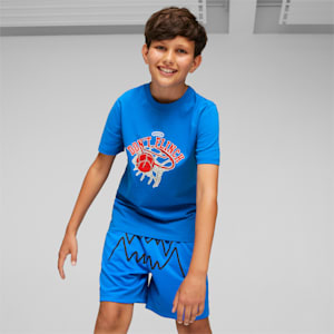 Playera estampada de básquetbol para adolescentes, Racing Blue, extralarge