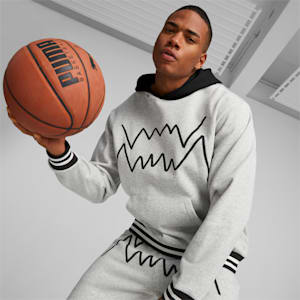 メンズ バスケットボール フランチャイズ コア フーディー, Light Gray Heather-PUMA Black, extralarge-JPN