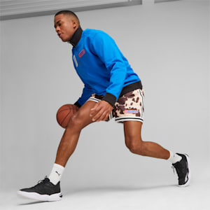 Shorts de basquetbol Clyde's Closet para hombre, Sand Dune-Chestnut Brown-AOP, extralarge