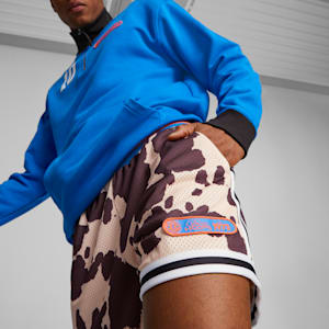 Shorts de basquetbol Clyde's Closet para hombre, Sand Dune-Chestnut Brown-AOP, extralarge