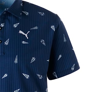 メンズ ゴルフ フラッグプリント シアサッカー 半袖 ポロシャツ, Navy Blazer
