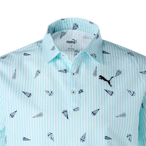 メンズ ゴルフ フラッグプリント シアサッカー 半袖 ポロシャツ, Tropical Aqua