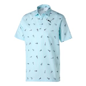 メンズ ゴルフ フラッグプリント シアサッカー 半袖 ポロシャツ, Tropical Aqua