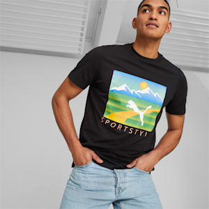 Camiseta estampada Outdoor Cat para hombre, PUMA Black