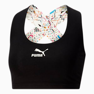 Top corto Seasonal T7 Artisan para mujer , PUMA Black-Artisan AOP