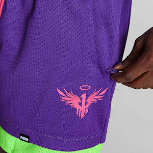 PUMA x LAMELO BALL Toxic Basketball Shorts III, Team Violet-Green Gecko, extralarge