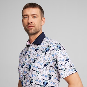 Polo de golf PUMA x ARNOLD PALMER Floral para hombre, White Glow-Deep Navy, extralarge