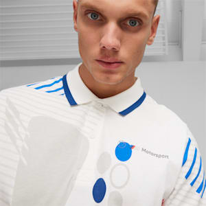 Playera tipo polo con estampado integral para hombre BMW M Motorsport, PUMA White-AOP, extralarge