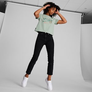 NYC REMIX Women's Cropped Graphic Tee, Green Fog, extralarge