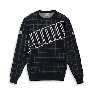 メンズ ゴルフ ビッグ プーマ ロゴ チェック クルーネック ニット スウェット, PUMA Black, extralarge-JPN