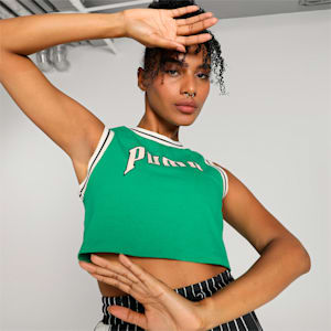PUMA TEAM Women's Graphic Crop Top, Archive Green, extralarge-IND