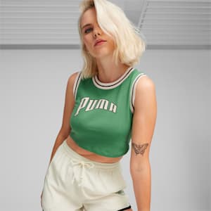 Top corto PUMA TEAM Graphic para mujer, Archive Green, extralarge