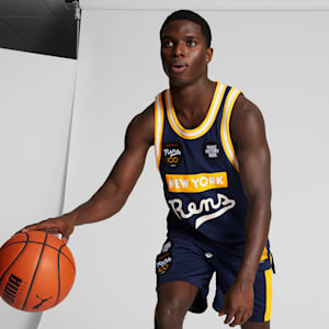 Jersey de básquetbol PUMA x BLACK FIVES Rens 100 Hombre, PUMA Navy-Yellow Sizzle, extralarge
